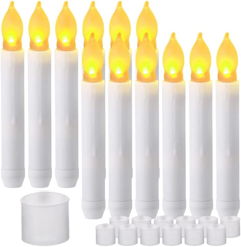 12PCS Flameless LED Taper Candles 6.5" Battery Operated Floating