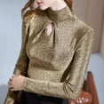 thumbnail image 3 of PIKADINGNIS Golden Hollow Out Womens Blouse Fashion Slim Fit Turtleneck Bottom Blouses Female Elegant Long Sleeve Shirts Tops, 3 of 6