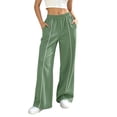 thumbnail image 3 of Women's Elastic Waist Pocket Sports Pants, 100% Polyester Soft Fabric, Multi-Pockets Casual Joggers, Workout Athletic Gym Running Hiking Travel, Womens Pants Straight | VerBelle,Green S, 3 of 9