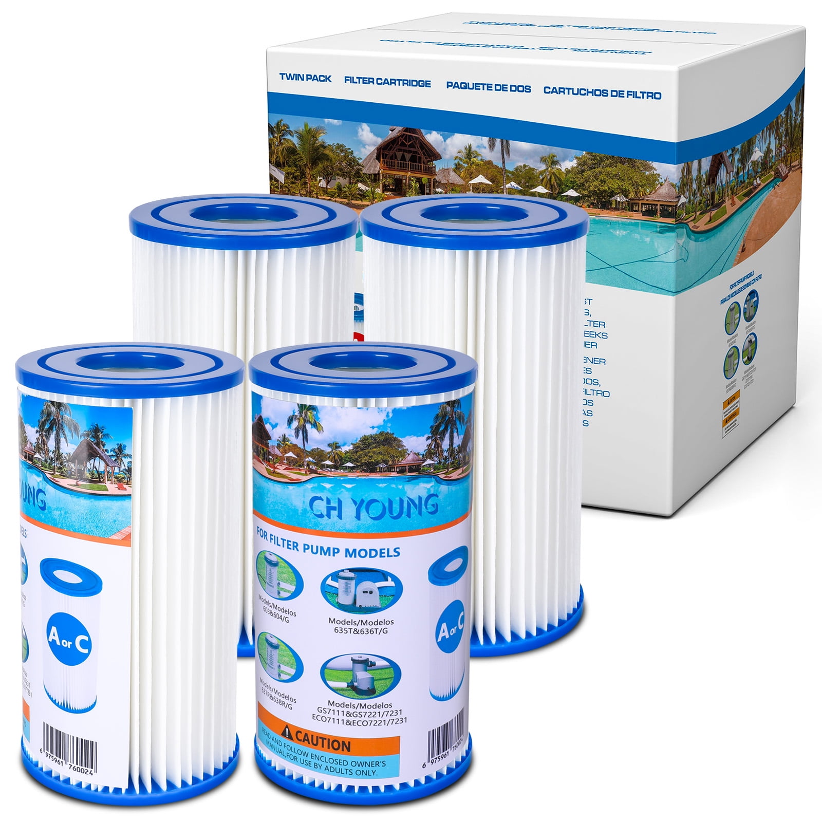 Swimming Pool Filter (4 Pack) Fits for Intex A/C,Suitable for Summer Waves A/C,Easy to Set Pool
