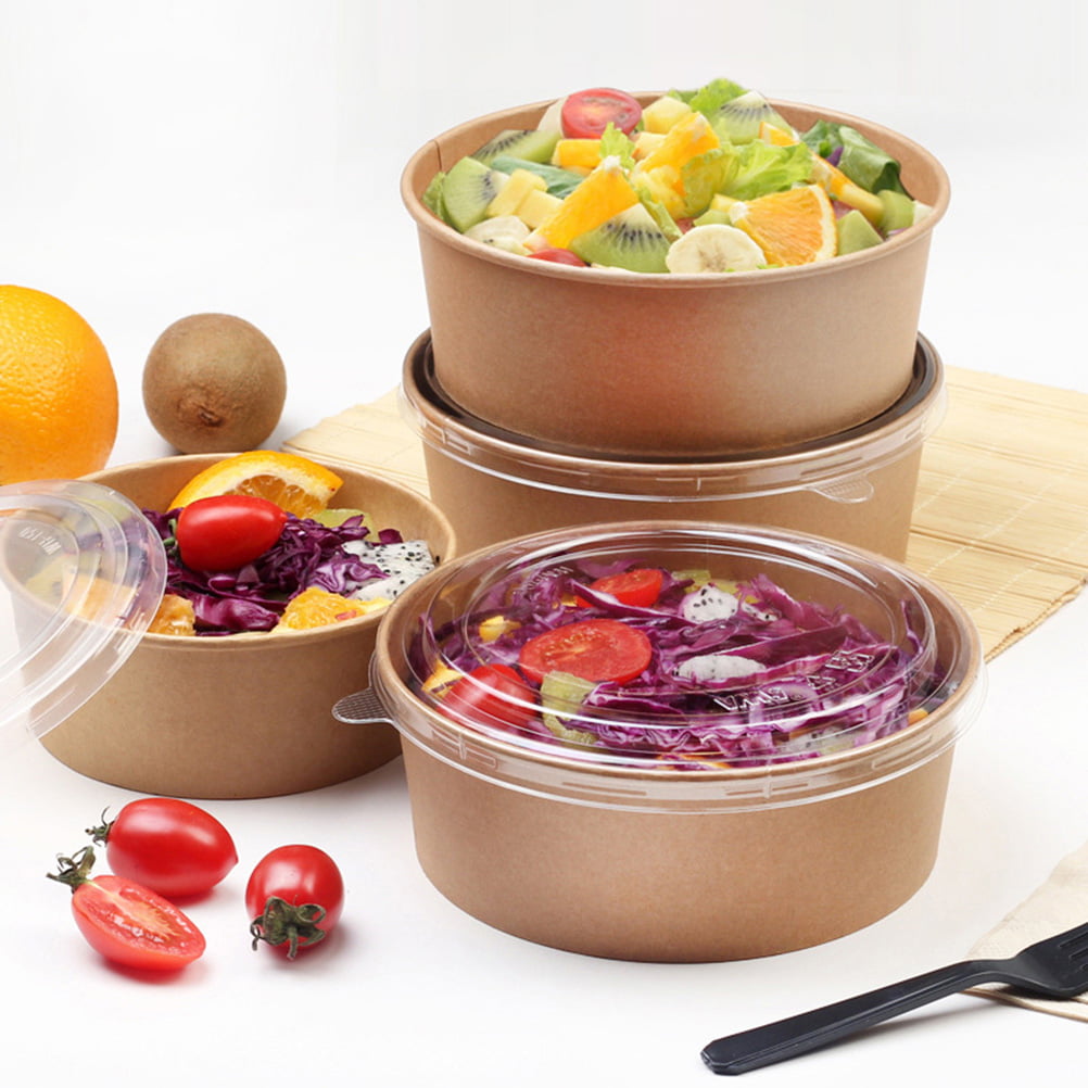 Large Kraft Paper Bowl with Lid, Disposable Round Salad Bowl, Suitable for  Party Desserts, Ice Cream, Yogurt, and Hot/Cold Foods like Soup, Ideal for