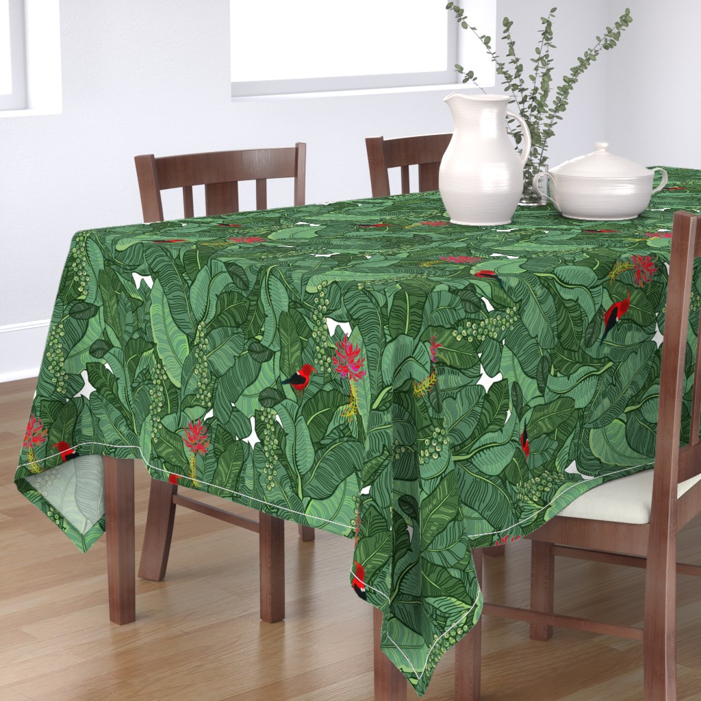 Cotton Sateen Tablecloth, 70" Square Hawaiian Rainforest Bird Hawaii