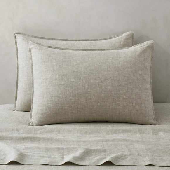 SHILIU-Linen Pillow Cases Standard Sham - 20 x 26 Inch Bed Pillow Protector Cover Set of 2 Bedding Cooling Neutral Pillowcase Shams White