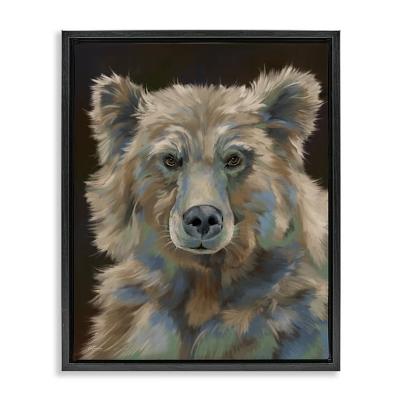 Stupell Industries Fluffy Bear Portrait Animals & Insects Painting Black Floater Framed Canvas Art Print Wall Art, 17 x 21