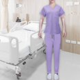 thumbnail image 1 of Conjunto de uniformes exfoliantes, ropa de trabajo, pantalones superiores de enfermera, trajes de trabajo de enfermería de manga corta, para peluquero , Púrpura S Yinane Uniforme de enfermera, 1 of 8