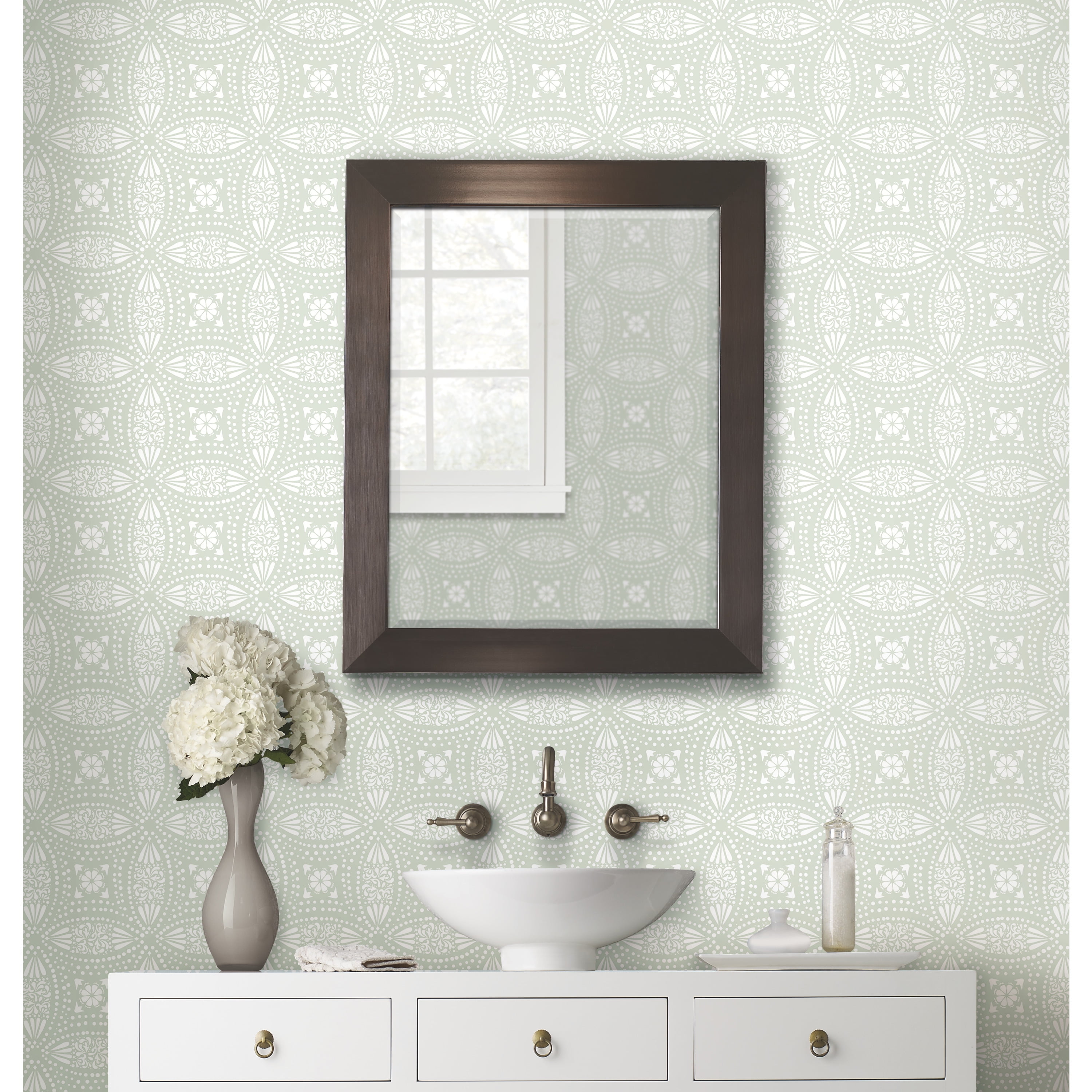 RoomMates Green White, Peel and Stick Wallpaper 20.5 inches x 16.5 ft