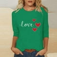 thumbnail image 4 of Women's 3/4 Sleeve T-Shirts Hearts Printed Crew Neck Plus Size Valentines Tops Cute Festive Casual Tee Tshirts (XL, Green 02), 4 of 5