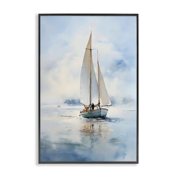 Stupell Industries Modern Clouded Ocean Sailboat Black Framed Giclee Art, 12 x 18, by LSR Design Studio