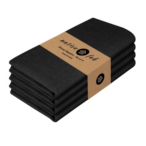 Native Fab 100% Cotton Dinner Cloth Napkin 17x17 Set of 4 - Black