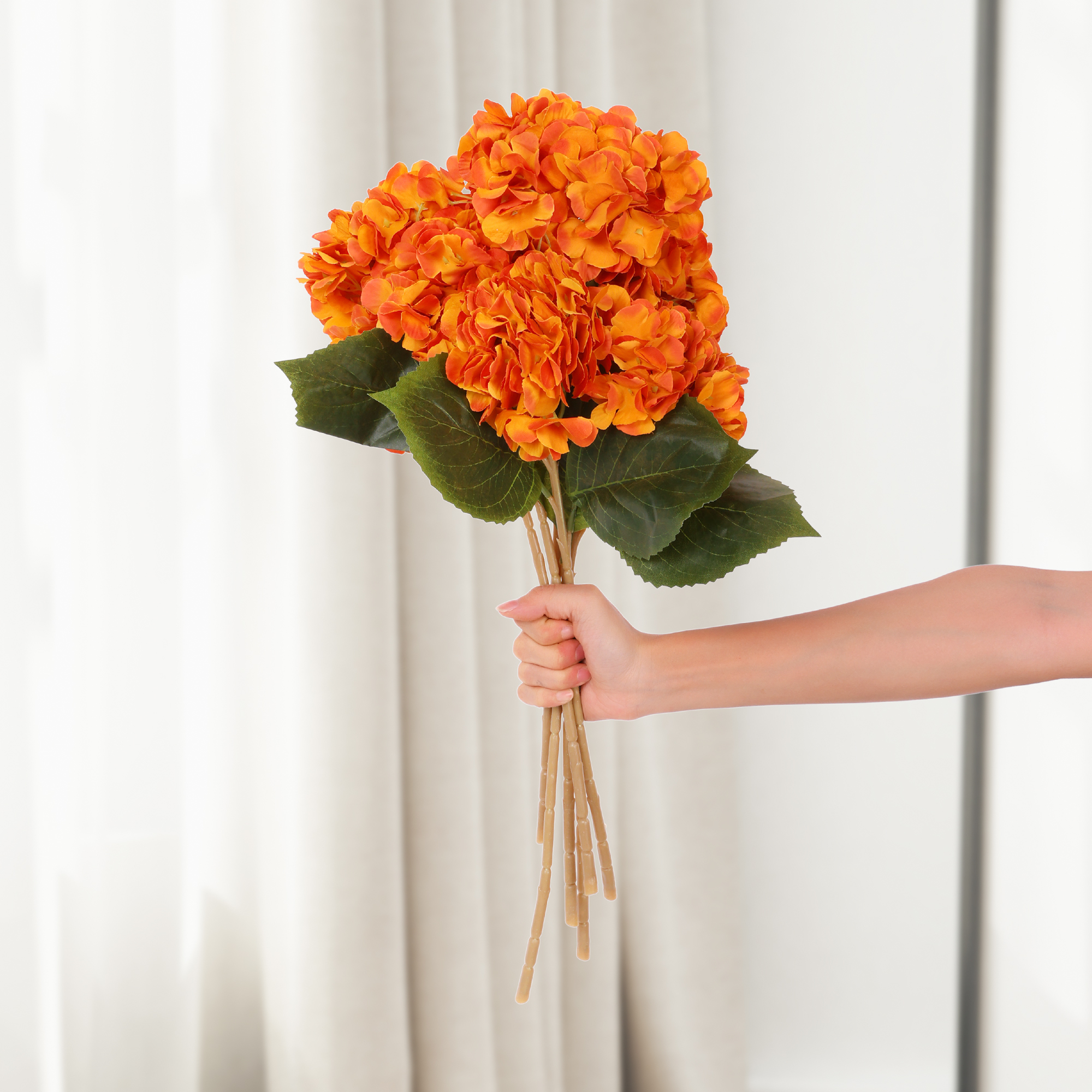 Unique Bargains 6 Pcs Hydrangea Silk Flowers Bouquets Fake Floral with Stems Orange