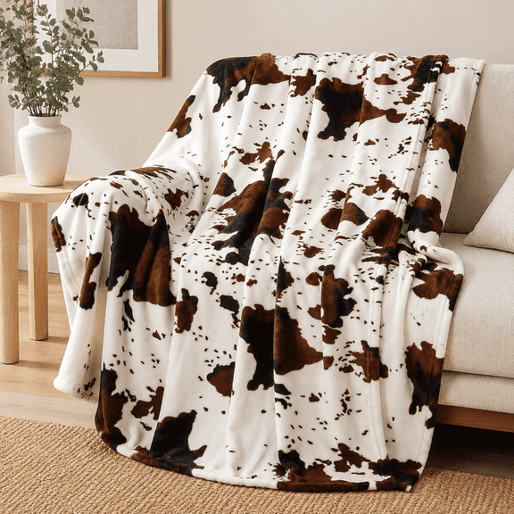 Rixvaxt Cow Print Blanket, Soft Faux Fur Throw Blanket for Couch, Bed & Travel, Cozy Fuzzy Cow Print Throw, Double-Sided Black and White Cow Decor Blanket for All Seasons 40"x30"