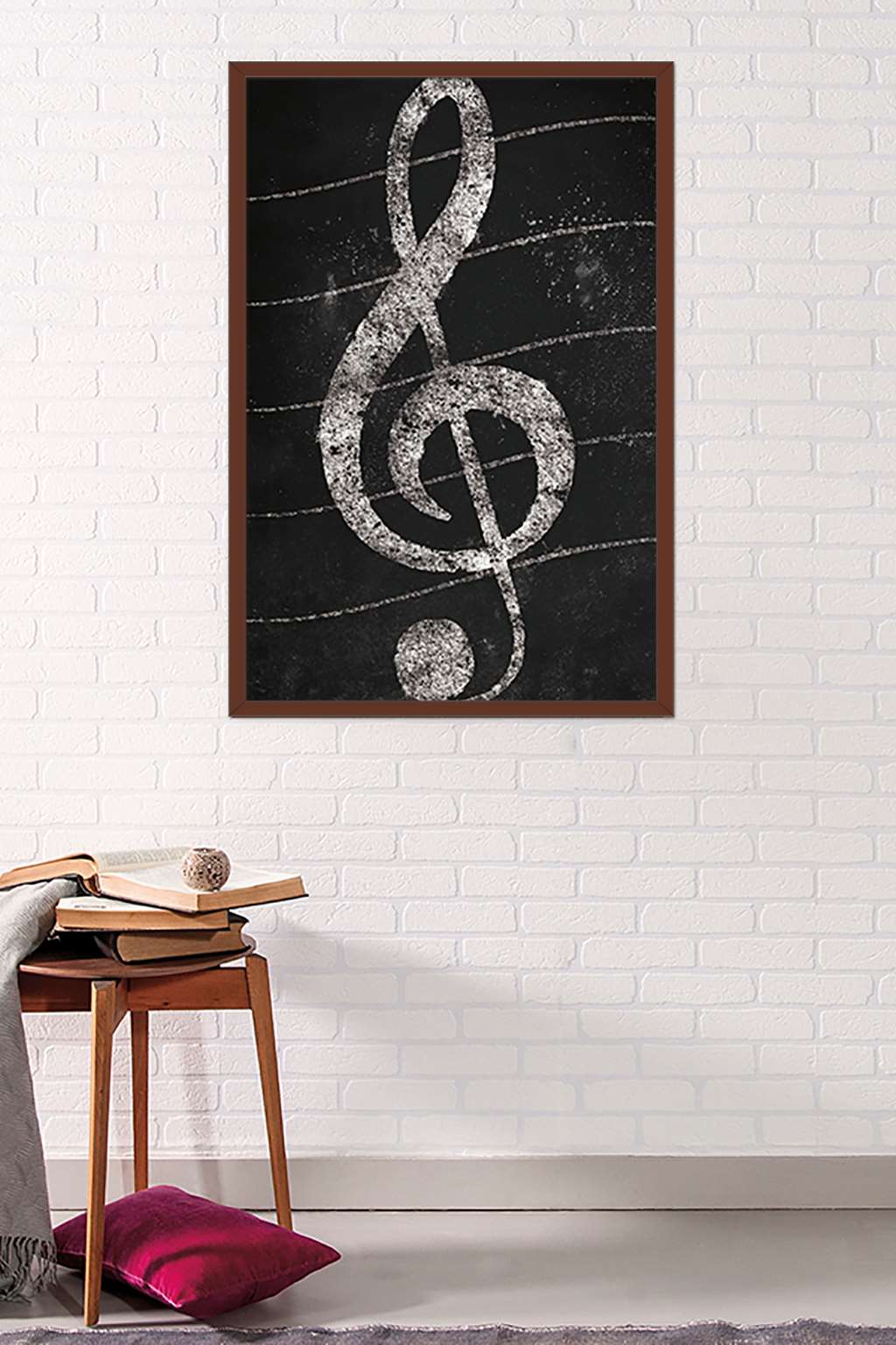Treble Clef - Chalk Wall Poster, 22.375" x 34", Framed