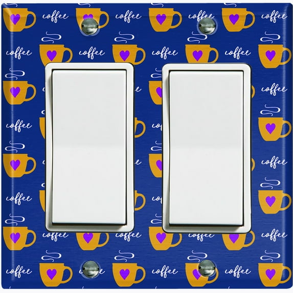 Metal Light Switch Wall Plate Outlet Cover (Coffee Espresso Mocha Cup Purple Heart Navy Blue - Double Rocker)