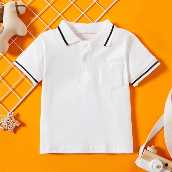 ITSAME Boys Polo Shirt, Short Sleeve Lapel Button Cotton Summer Fashion Casual School Uniform Tops White 2-3T
