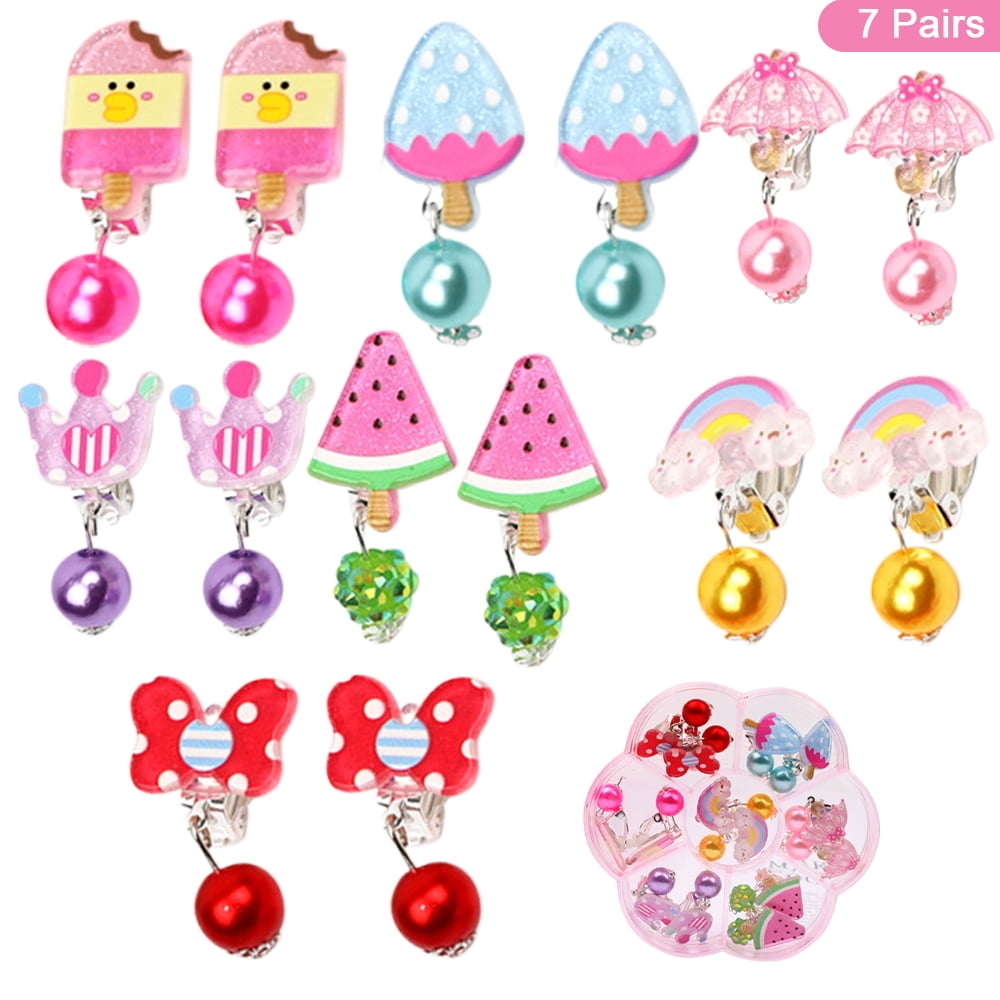 Clip on Earring Cute Cartoon Fruit Ear Stud Kids Girls Makeup Toy Birthday Gift 