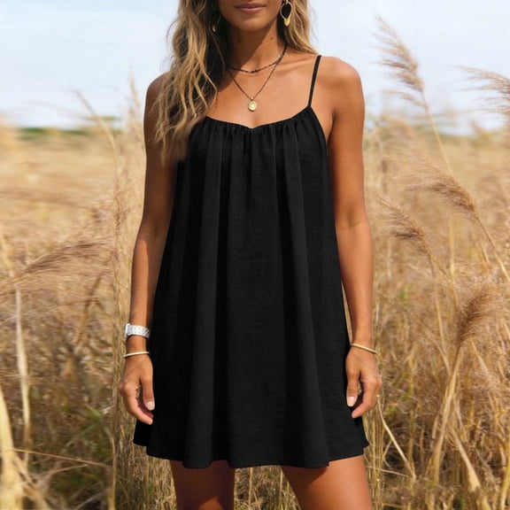 Women's Backless Spaghetti Strap Cami Midi Dress Black XL