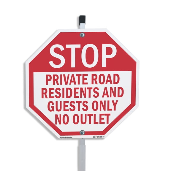Stop Private Road Residents and Guests Only No Outlet 10 inch X 10 inch Octagon Plastic Sign with Aluminum Mounting Stake Weather Resistant UV Protected for Workplace Private Property
