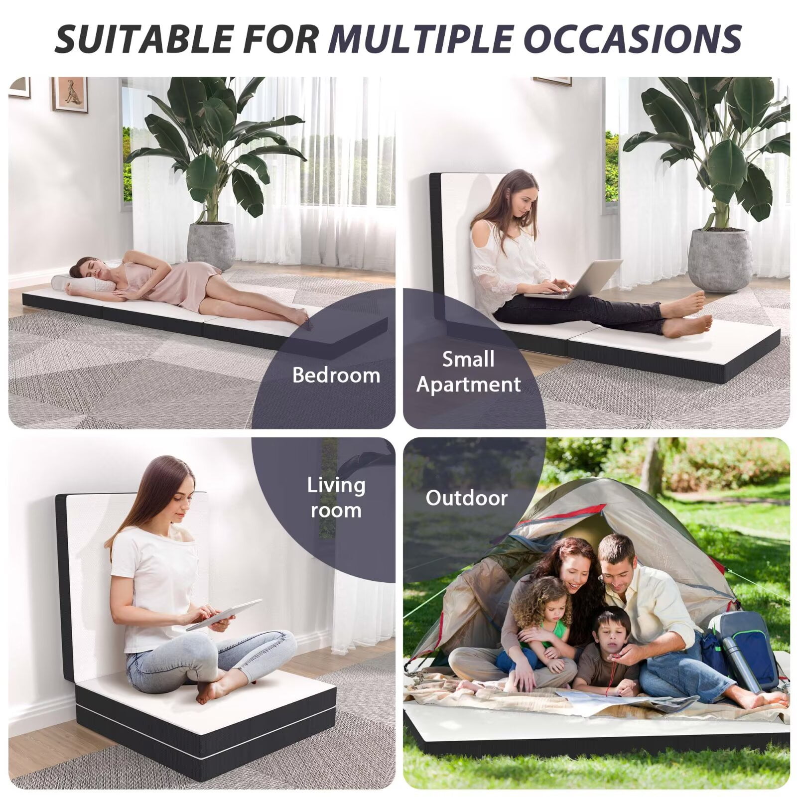 YRLLENSDAN 3 inch Foldable Mattress CertiPUR-US Certified Memory Foam Mattress Tri Fold Portable Mattress Topper Suitable for RV Travel Camping Guest, Twin