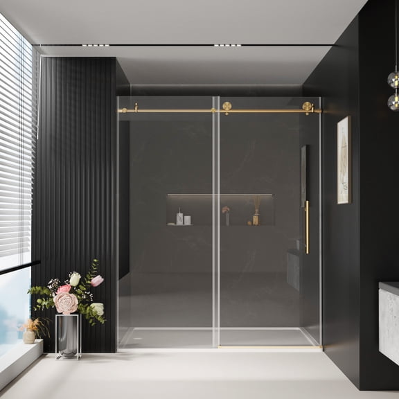 Kaisneo Gold Tempered 60 in x 76 in 0.25 in Thick Frameless Shower Door