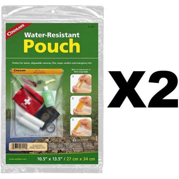 Coghlan's Water Resistant Pouch 10.5"x13.5" Large Vinyl Pack Boating 2-Pack