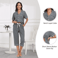 thumbnail image 6 of EA'S SECRET 100% Cotton Women's Pajama Sets Short Sleeve Button Down Capri Nightwear V Neck Pjs Sleepwear with Pockets(Dark Gray,2XL), 6 of 7