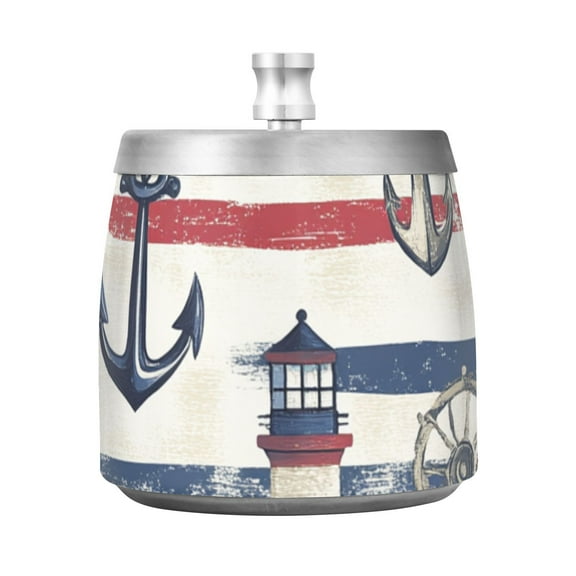 Theme Anchors Ashtray with Lid Smell Proof Cigarette Ashtray Stainless Steel Smokeless Ash Holder for Indoor Outdoor