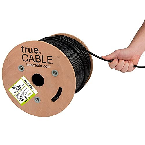truecABLE cat6 Direct Burial, gel Filled, 500ft, Black, Waterproof, cMX, 23AWg Solid Bare copper, 550MHz, PoE++ (4PPoE), ETL Listed, Unshielded UTP, Bulk Ethernet cable