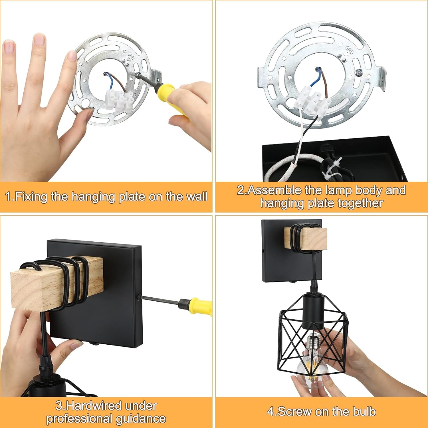 Black Wall Sconce with ON/Off Switch Pack of 2, Dimmable Cage Wall Mount Light Fixture Industrial Farmhouse Lighting