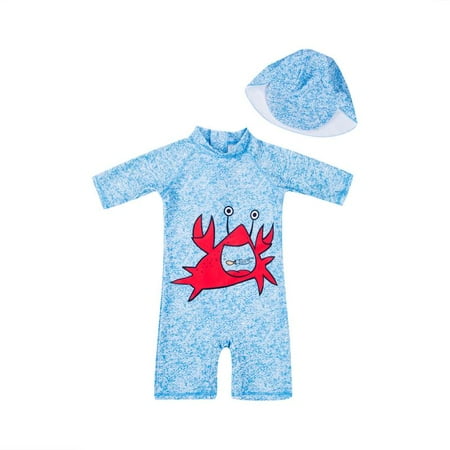 Boys Sunsuit - Kids Baby Boys Girl One Pieces Rash Guard Swimsuit Sun Protection Zip Sunsuit with Sun Hat