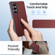 Oupeigar for Samsung Galaxy Z Fold 6 Case,Slide Rail Bracket [Hinge Protection & Screen Protection] PU Leather Matte PC Shockproof Case-Red Triangle