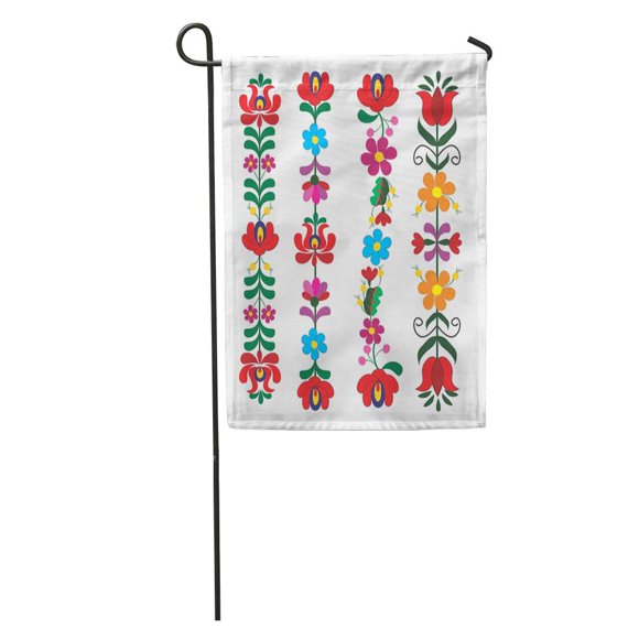 POGLIP Blue Folk Hungarian Pattern Green Ethnic Flowery Transylvania Stripe Vintage Garden Flag Decorative Flag House Banner 28x40 inch