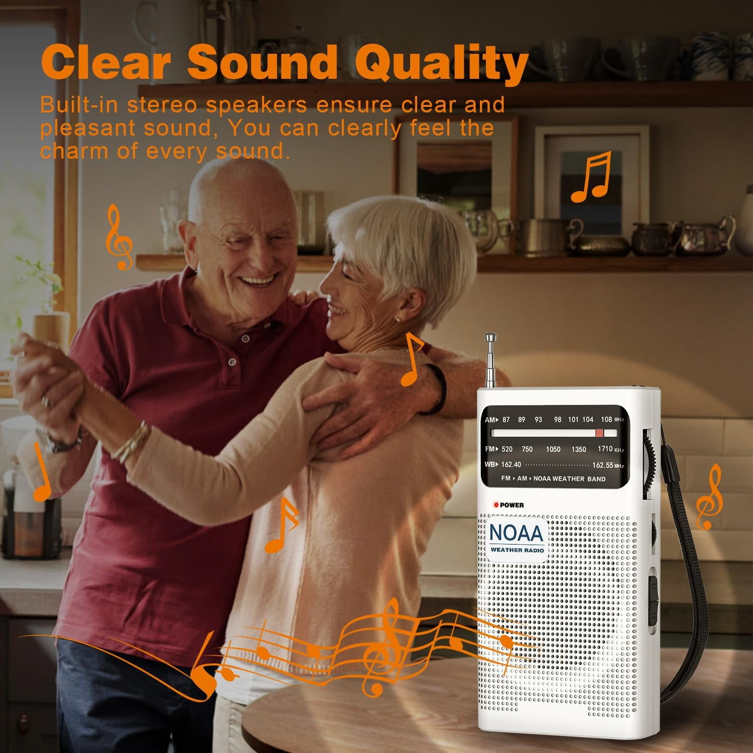 HRTGFD-NOAA Weather Radio, AM FM NOAA Emergency Radio Portable with Best Reception, Headphone Jack, Powered by 2 AA Battery, Transistor Radios Battery-Operated for Emergency, Hurricane, Home(White)