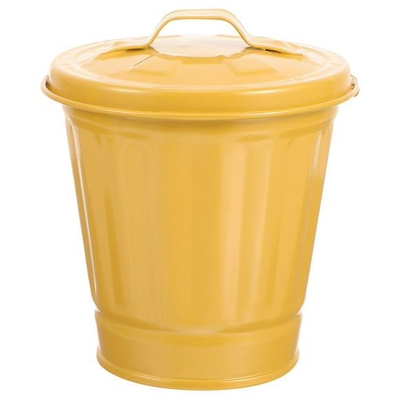 Small Desk Trash Can Metal Trash Can Iron Garbage Storage Bin with Lid Metal Pail
