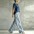 thumbnail image 4 of 2 Piece Sets for Women Plus Size Going out Round Neck Short Sleeve Pinstripe Pocket Elastic Waist Long Pants Sets, 4 of 4