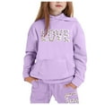 thumbnail image 1 of FhsagQ Ensembles pour Filles Mode pour Enfants Décontractée Imprimée Haut à Capuche à Manches Longues Chandail à Capuchon Pantalon Ensemble Tout-Petits Filles Tenues de Printemps Printemps Violet 8-9 Ans, 1 of 4