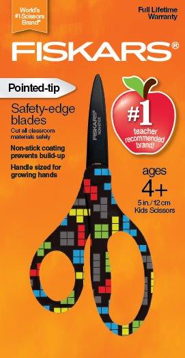 Fiskars Designer Non-stick Pointed-tip Kids Scissors 5 in - Tetris, Multicolor