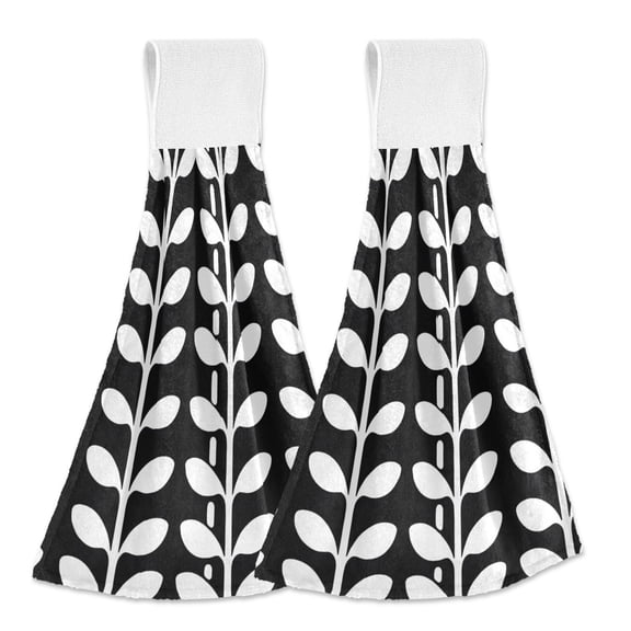 Black and White Leaf Pattern Hand Towels 2 Pack Quick Drying Home Storage Kitchen Towel Hooks Dish Cloths 14''x18''