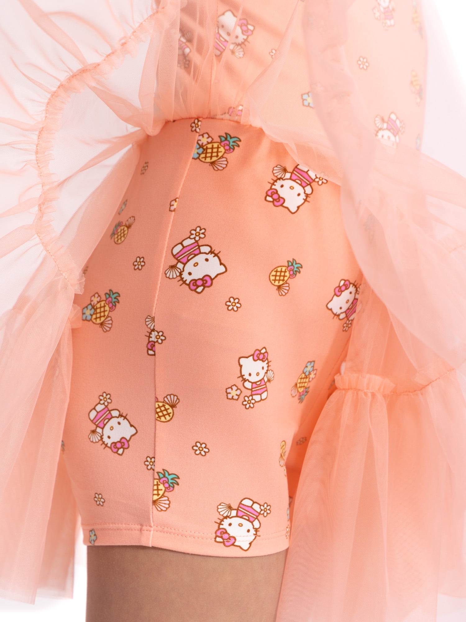 Hello Kitty Girls Sleeveless Allover Print Tulle Romper, Sizes 4-12