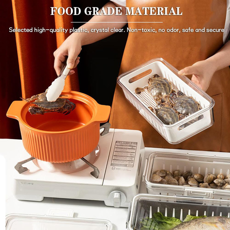 1PC Produce Saver Rectangular Food Storage Container, White, 11.5 x 5.8 x 2.9 Inches, Airtight, Leak Proof, Reusable, Durable, Dishwasher Safe