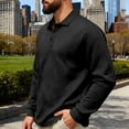 thumbnail image 5 of Mens T Shirts Long Sleeve Striped Jacquard Woven Turn Down Collar Beach Tops,Black,XS, 5 of 9