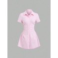thumbnail image 6 of Black Striped Short Sleeve Shirt Dress With Collar And Button Front, Fit & Flare Silhouette For Summer, 6 of 8