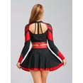 thumbnail image 6 of TiaoBug Women Cheerleading Outfit Adult Girls Cheer Uniform Dress Long Sleeve Color Block Crop Top with Skirt Set Red M, 6 of 7