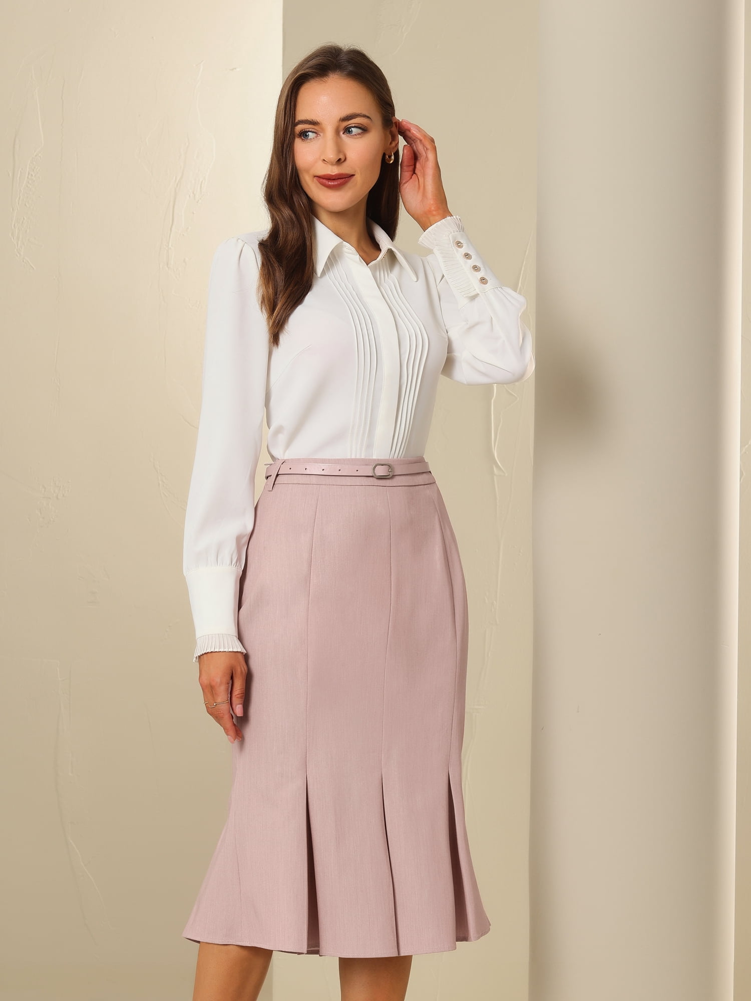 DARING DIVA Women's Elegant Knee Length Fishtail Pencil Skirt M Pink