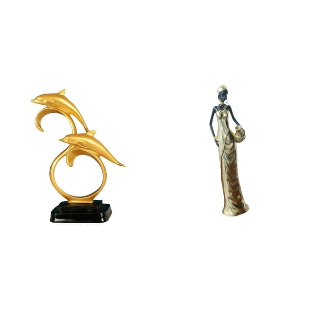 Figura de delfín realista moderna y estatua de dama tribal vintage, adorno coleccionable decorativo para el hogar, la oficina, el escritorio, el armar