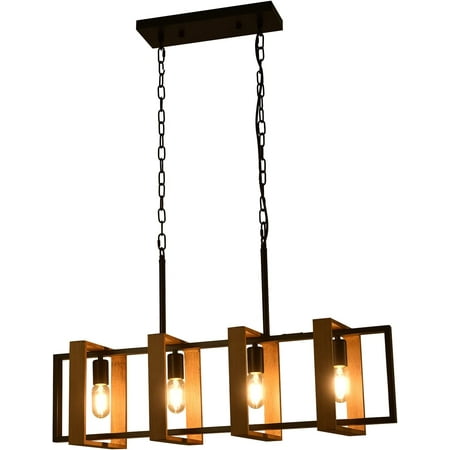 

Miumaeov 4-Light Rustic Wood Chandelier Farmhouse Loft Pendant Light Ceiling Fixture Lamp