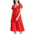 thumbnail image 3 of AGWOLF Nightgowns for Women Long Short Sleeve Night Gown V Neck Folwy Victorian Sleep Dress Soft Night Dresses Ladies Sleepwear Red Free Size, 3 of 9