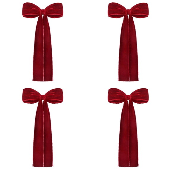 Velvet Christmas Bows Large 17.7x8.7 Inch Ribbon Wreath Ornament, Oversized Tree Staircase Door Decor, Rustic Craft Gift Bow for Indoor Outdoor Holiday Party Accent 4PC