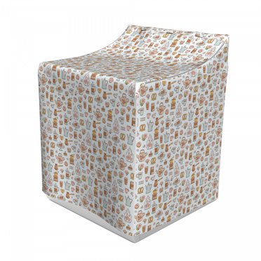 Tea Party Washer Cover, Scattered Motifs of Coffee French Press Mocha Pot Cupcake Pastry Pretzels, Waterproof Dustproof Decorative Fabric, 29" x 28" x 40", Pale Caramel Peach, by Ambesonne