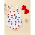 thumbnail image 3 of FEORJGP 4th of July Outfits for Kids Baby Girls 0-24M Toddler One-piece Jumpsuits Ice Cream Print Cami Rompers Tie-Up Spaghetti Strap Bodysuits with Headband Infant Fashion Casual Comfy Summer Clothes, 3 of 8