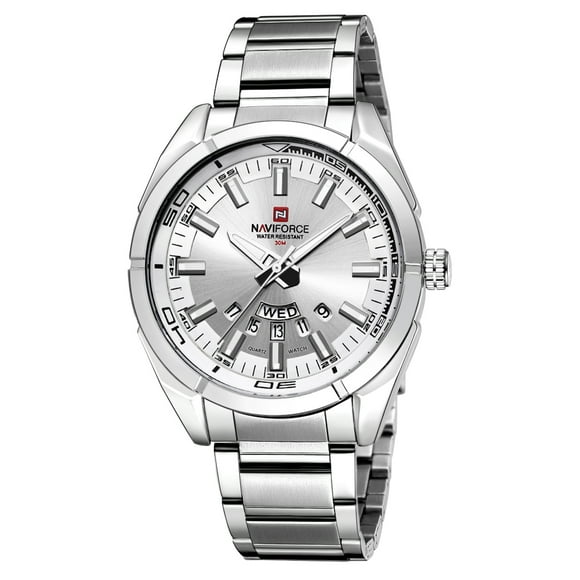 NAVIFORCE NAVIFORCE NF9038 Men's Stylish Quartz Watch with Multifunction, Waterproof Steel Strap, Luminous Display, Auto Date/Week, Silver-White
